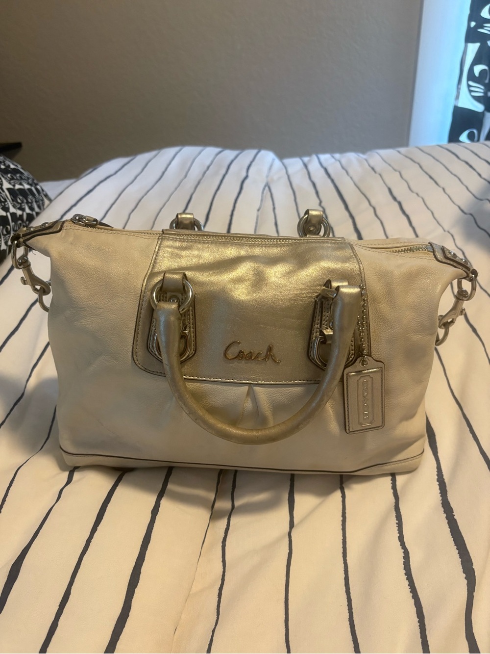 White and silver COACH shoulder bag